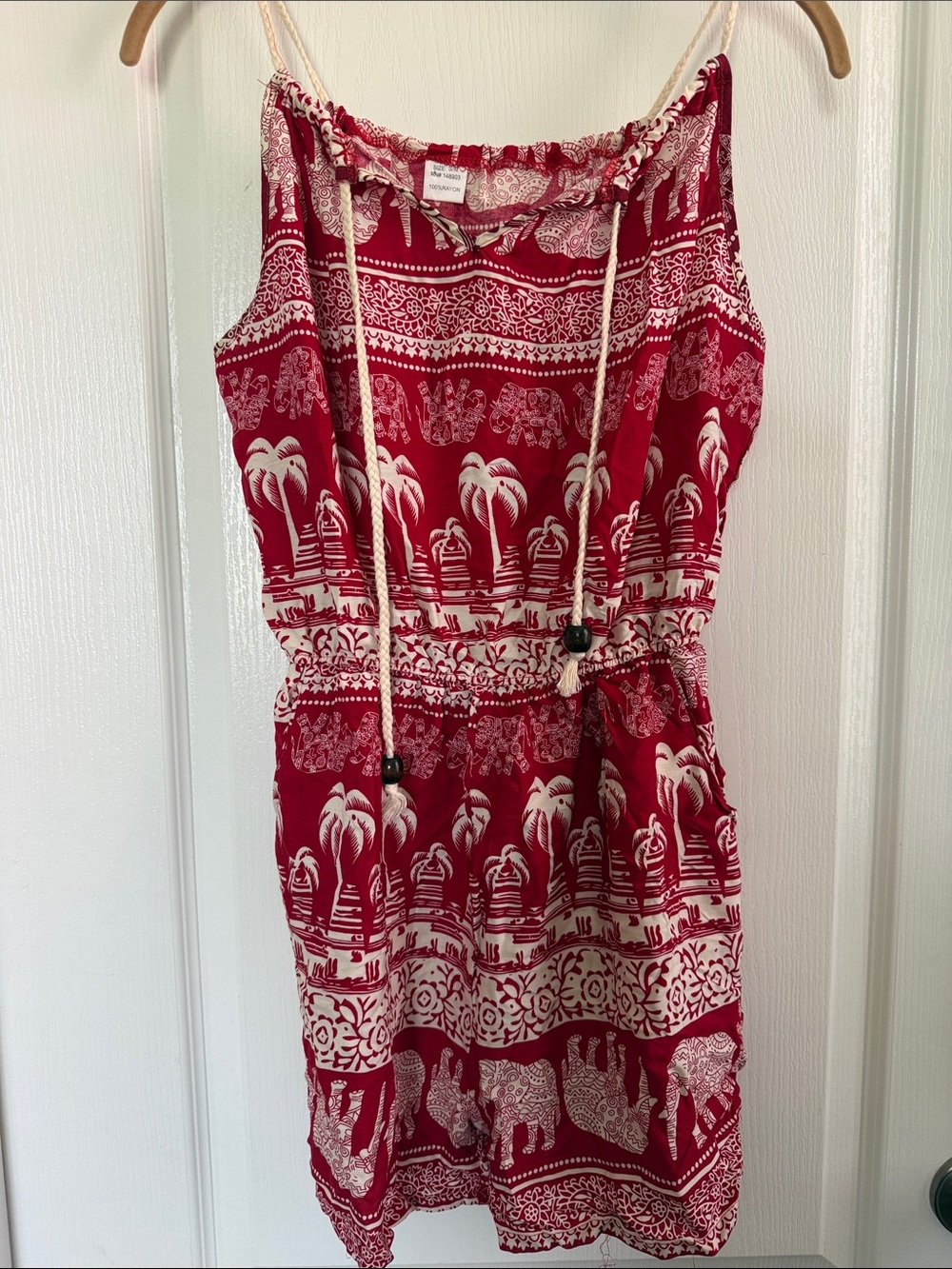 Source Unknown Red and White Printed Women Swim Coverup